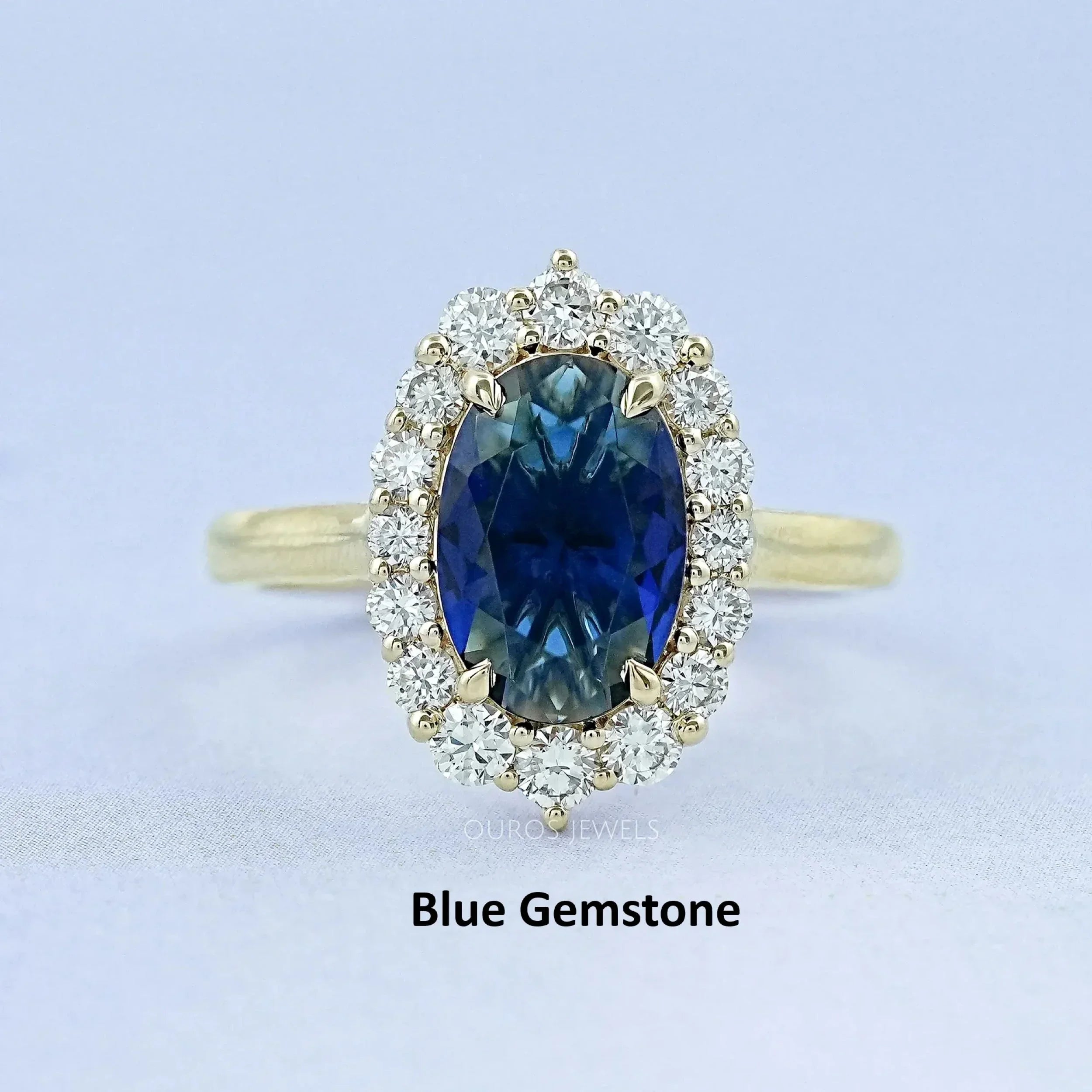 Oval Gemstone Halo Engagement Ring