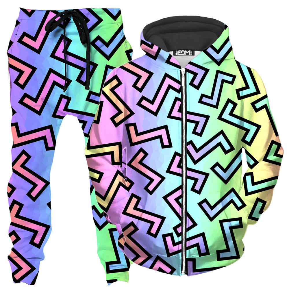 80s Rainbow Zip-Up Hoodie and Joggers Combo