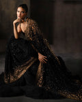 Black And Gold Ombré Cutwork Sari By KYNAH, Luxury Indian Fashion & Bridal Wear