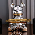 ArtZ® Ceramic Bear Sculpture Tray And Piggy Bank - Silver Tray Down