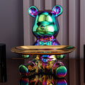 ArtZ® Ceramic Bear Sculpture Tray And Piggy Bank - Multi Color Tray Down