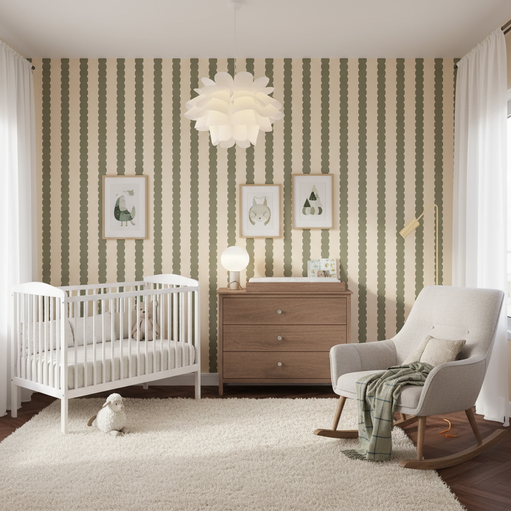 Sage Green Scallop Wallpaper