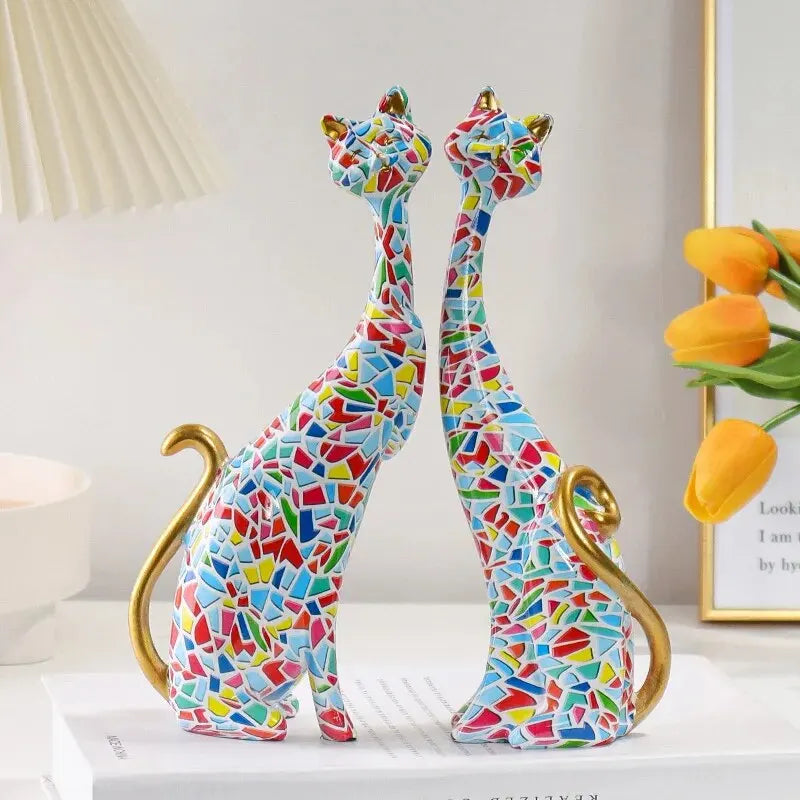 ArtZ® Nordic Cat Sculptures - Set of 2 - Light Blue; Red; Yellow; Green