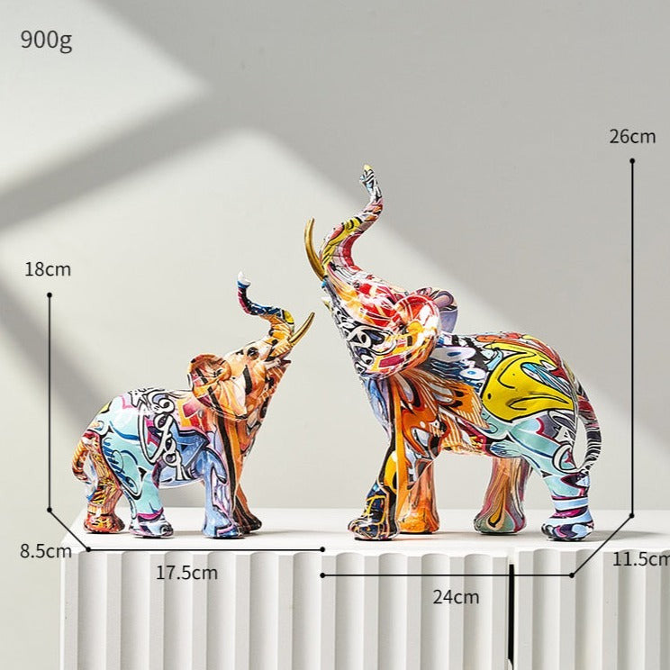 ArtZ® Elephant Nordic Painted Statue - Graffiti Set (1 Large 1 Medium)