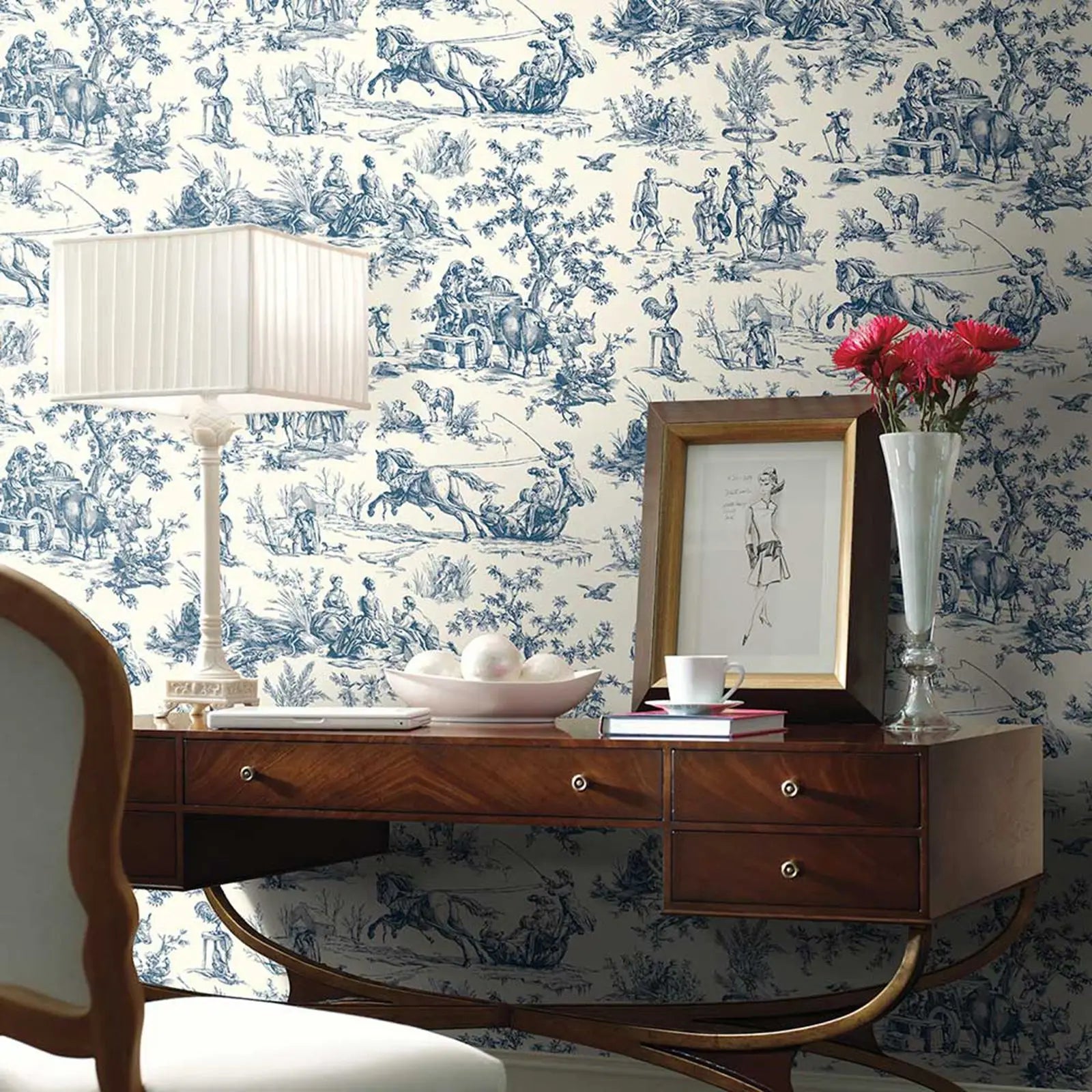 Navy Toile Farm Life Mural