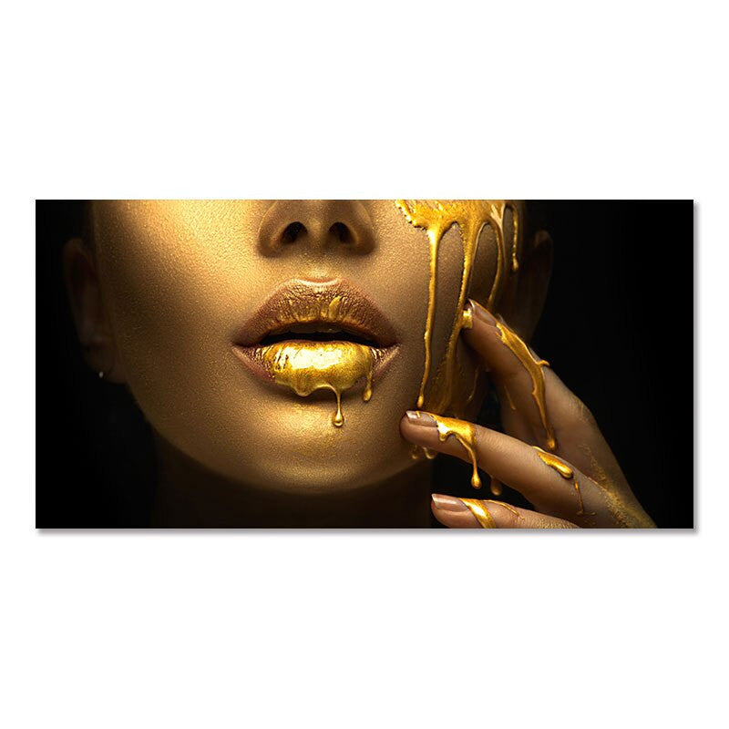 ArtZ® Very Lippy Canvas Paintings - Gold Face / 39.4 inch by 78.7 inch (100x200cm) No Frame