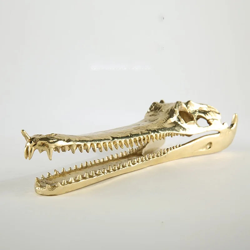 Golden Crocodile Skull Resin Sculpture
