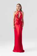 Diablo Scarlet Plunging Neckline Silk Gown