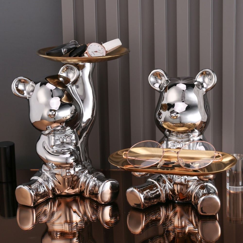 ArtZ® Ceramic Bear Sculpture Tray And Piggy Bank