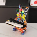 ArtZ® French Bulldog Graffiti Painted Sculpture Table Tray With Piggy Bank