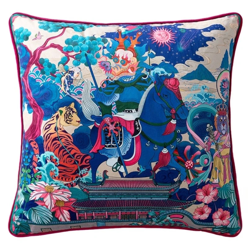 Heritage Steed Velvet Floral Horse Throw Pillow