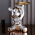 ArtZ® Ceramic Bear Sculpture Tray And Piggy Bank - Silver Tray Up