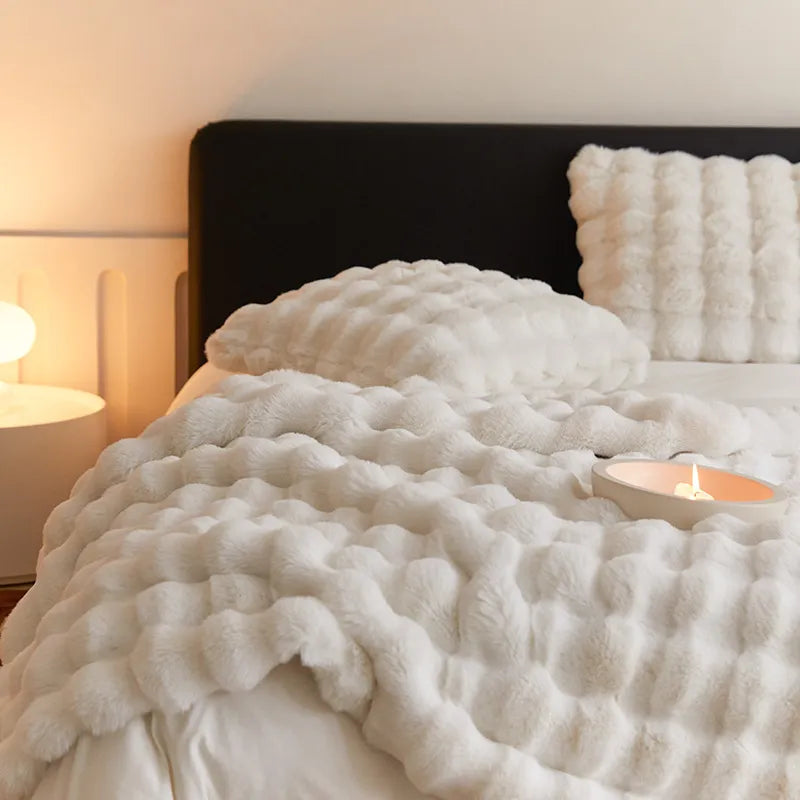 ArtZ® Rabbit Faux-Fur Nordic Blanket Throw - Off-White