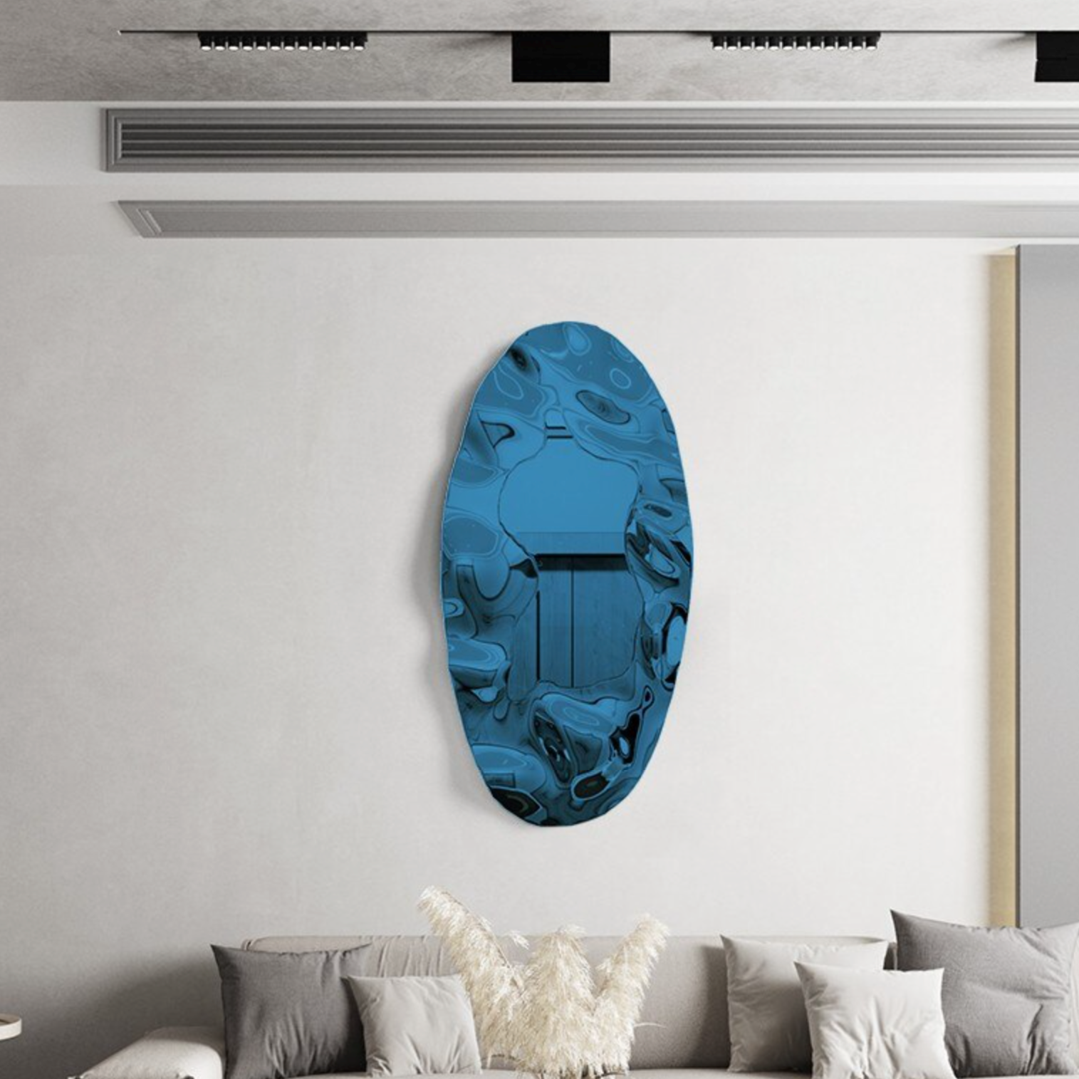 ArtZ® Stainless Steel Oval Mirror - Blue 24 inch by 47 inch (60 cm by 120 cm)