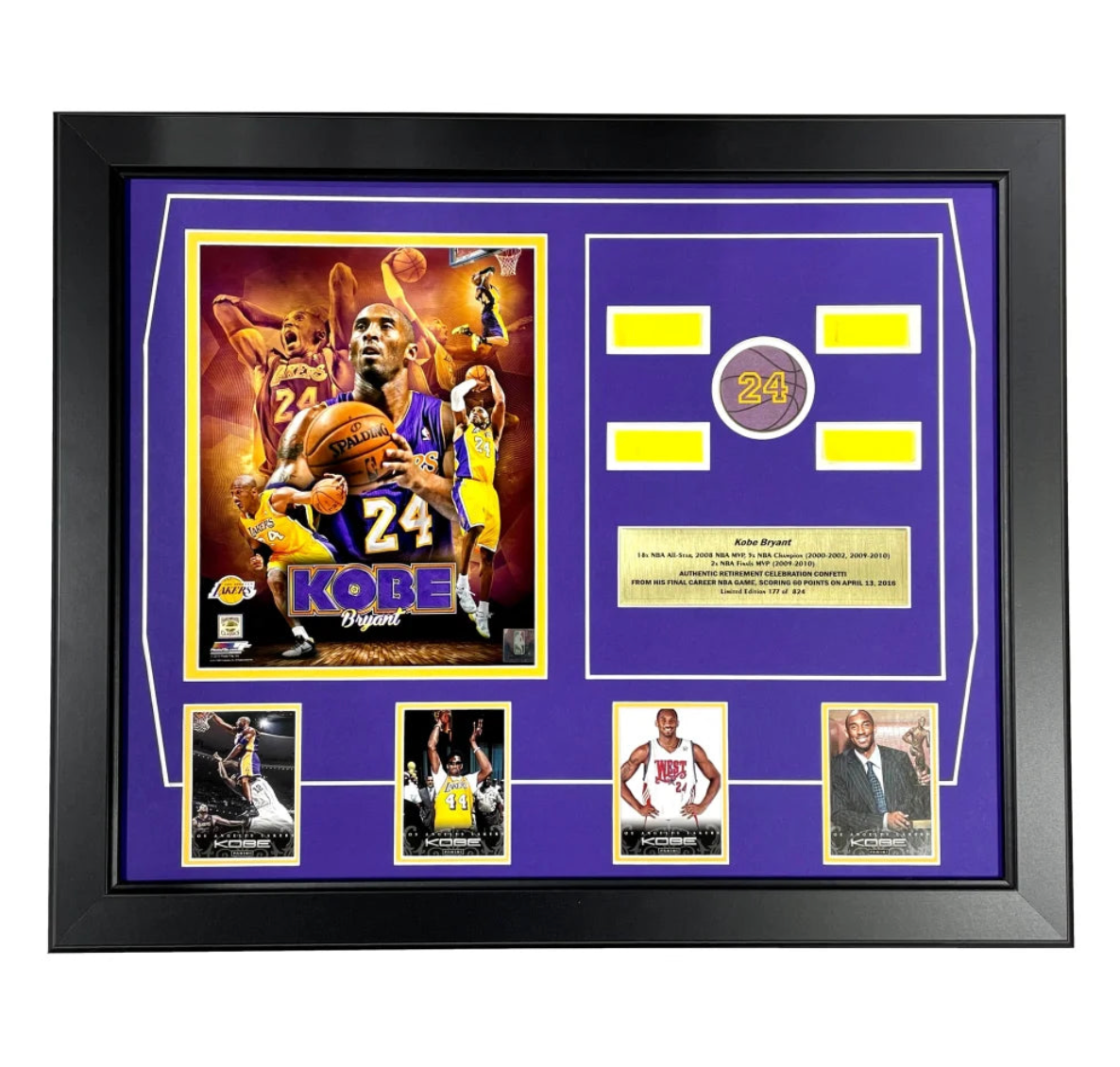 Kobe Bryant Final Lakers Game Used Authentic Confetti Collage Framed #D/824