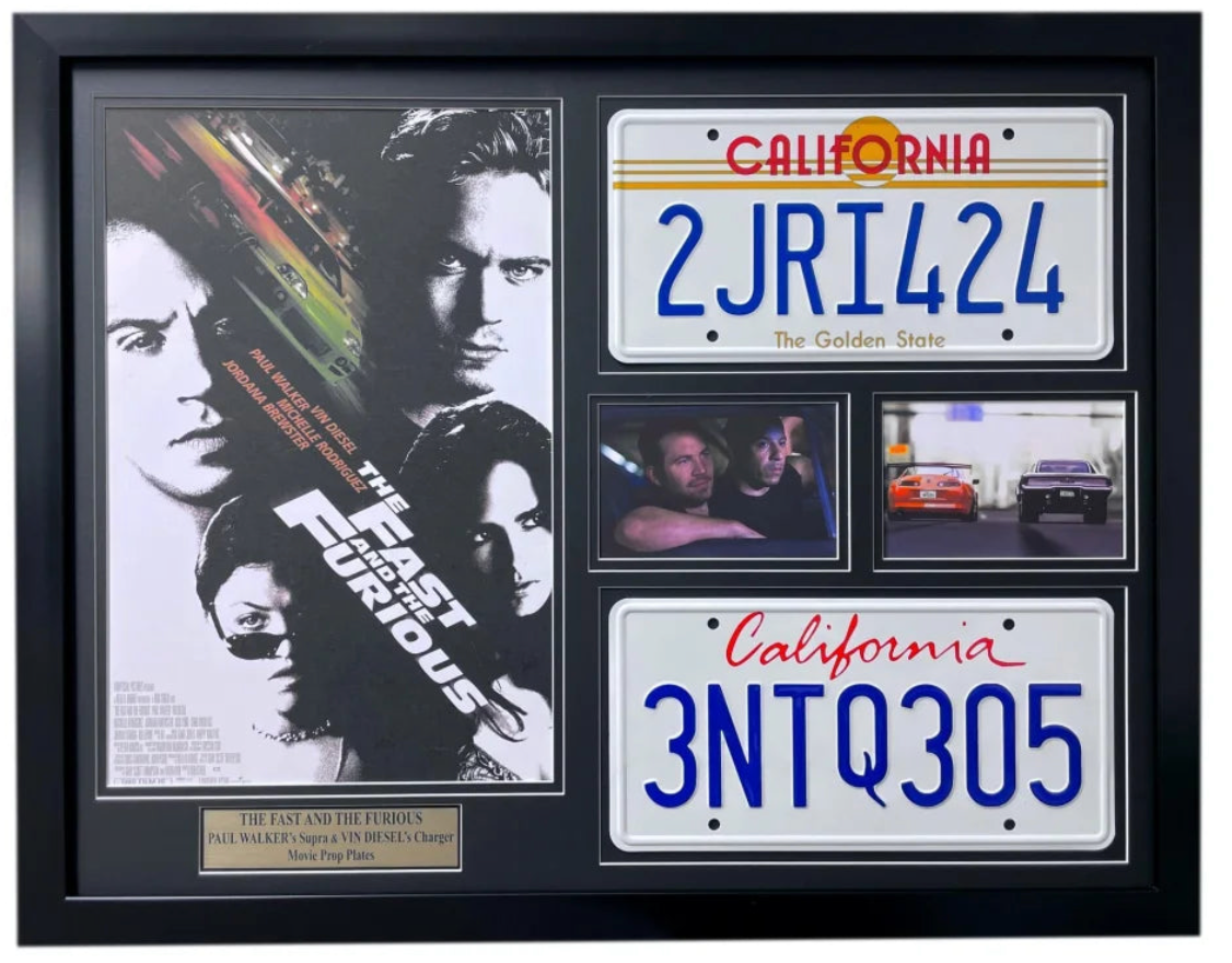 "The Fast & The Furious" Paul Walker & Vin Diesel Double Movie Car License Plate Framed Collage