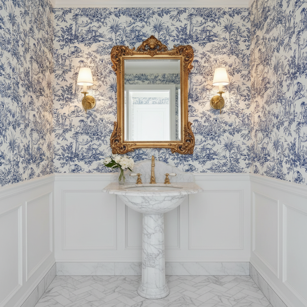Navy Toile Warriors and Elephant Mural