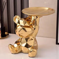 ArtZ® Ceramic Geometric Bear Sculpture Tray And Piggy Bank - Gold Tray Up