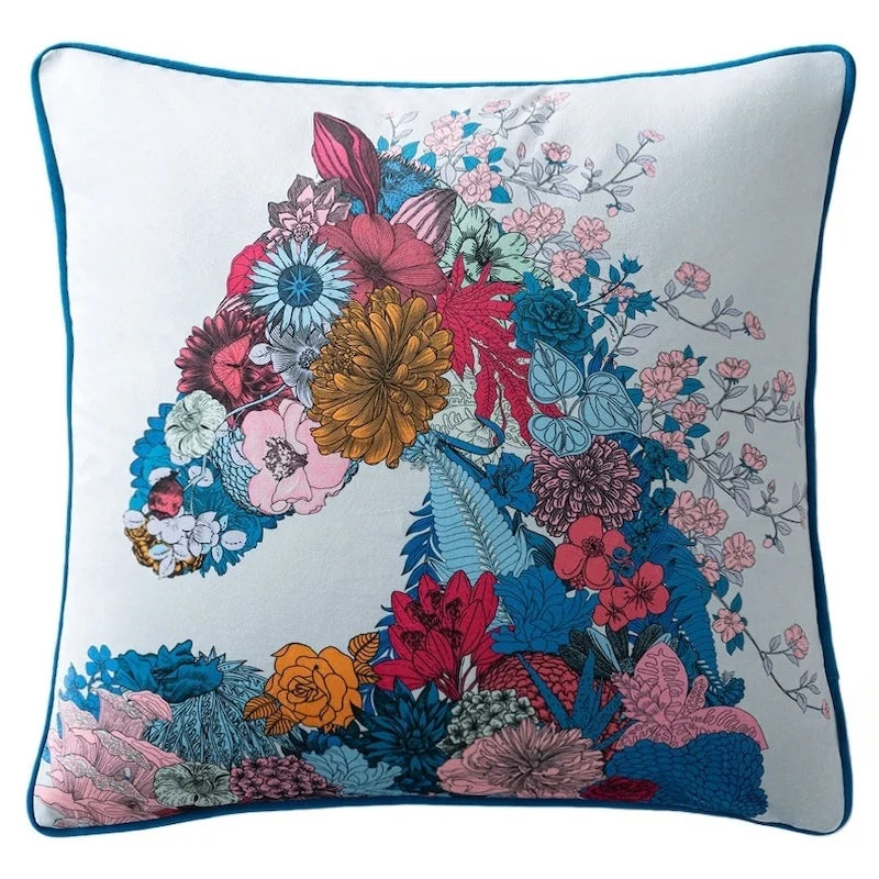 Wildflower Stallion Velvet Floral Horse Throw Pillow