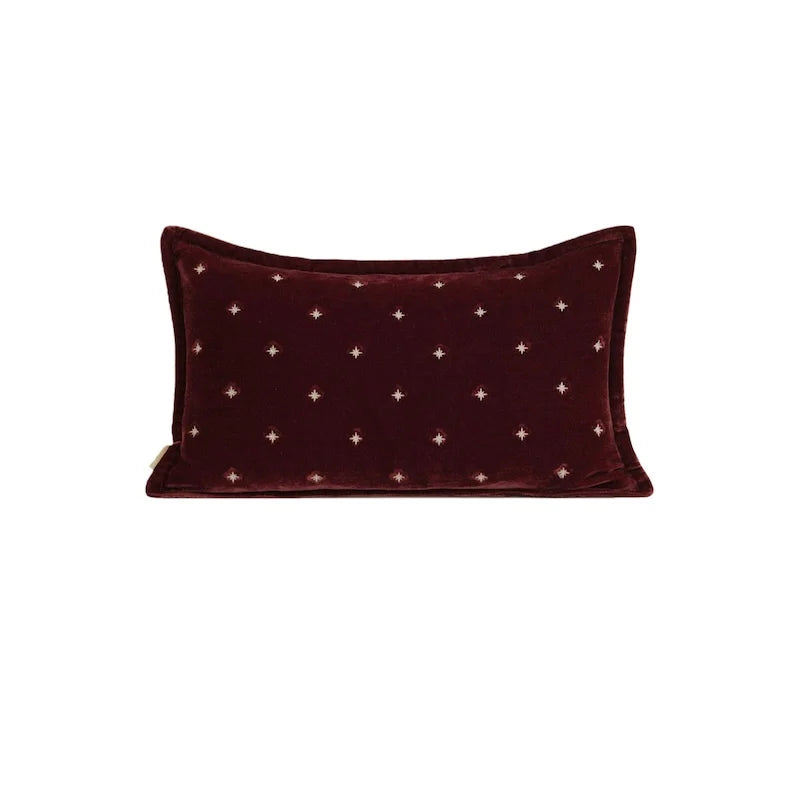 Vermilion Crane Velvet Embroidered Throw Pillow