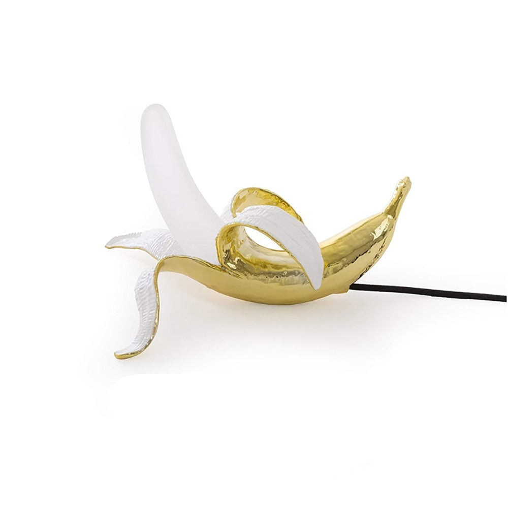 ArtZ® Banana LED Table Lamp - Electroplated Gold Lying Down / UK Plug