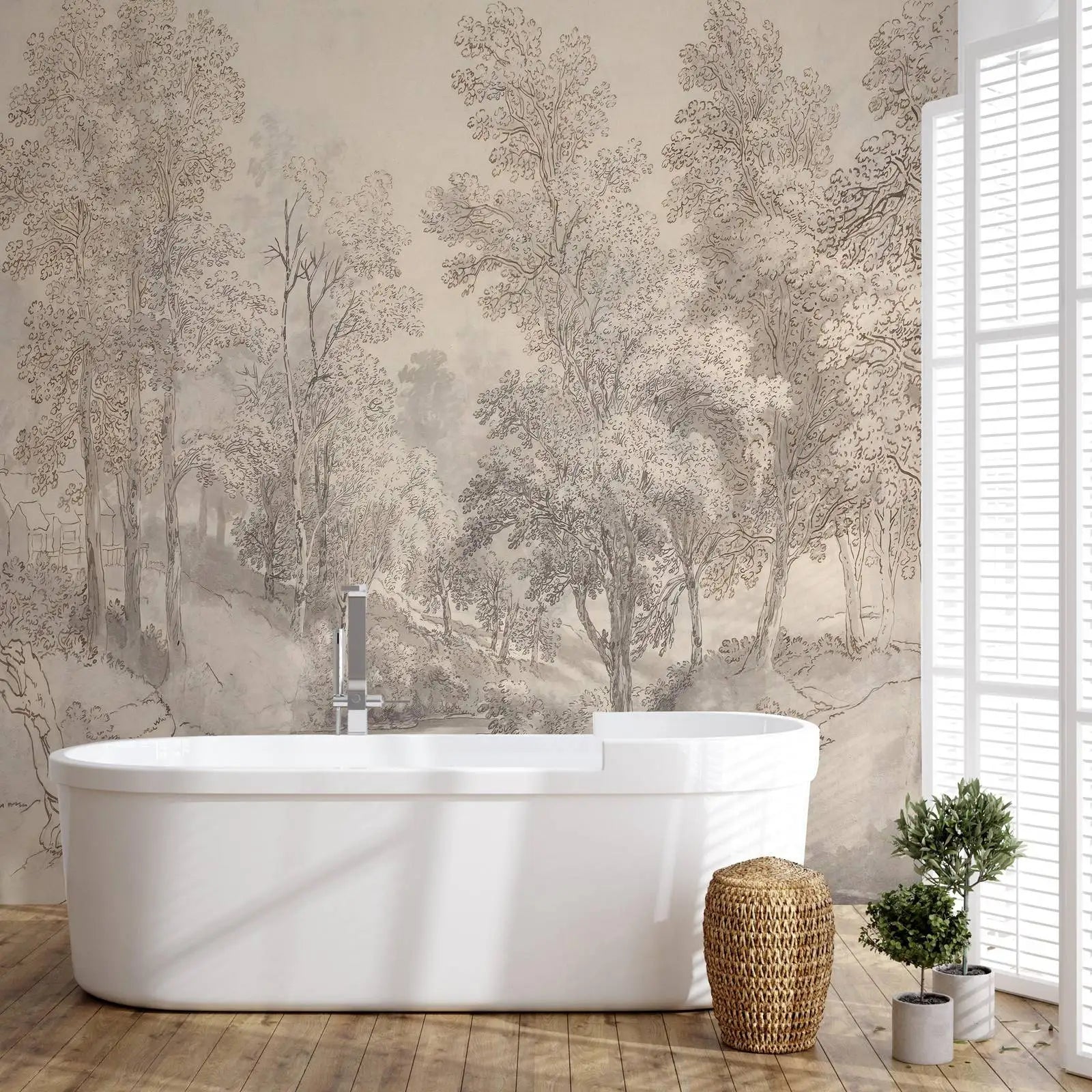 Soft Tone Tree Landscape Mural
