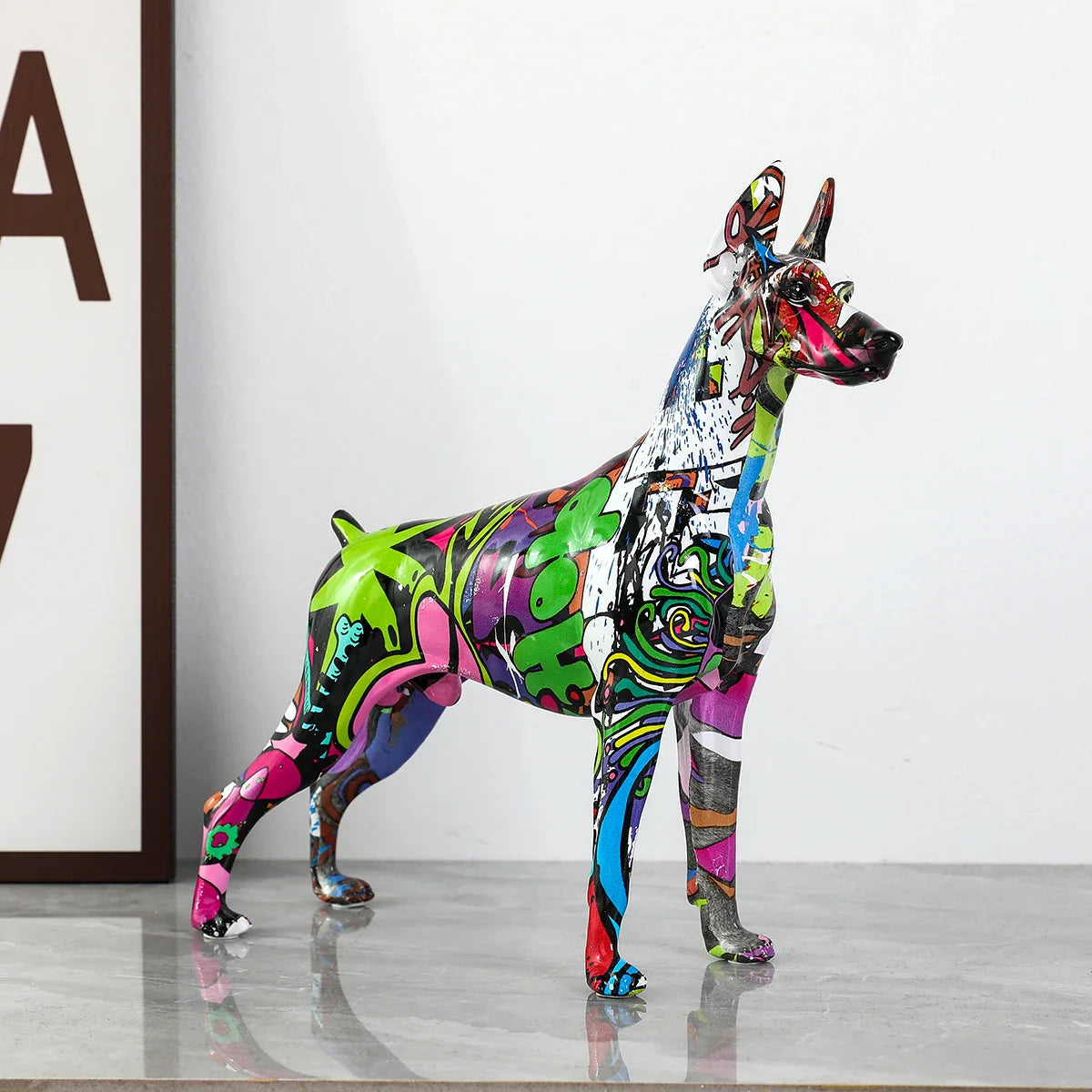 ArtZ® Standing Doberman Pinscher Graffiti Painted Sculpture - Abstract