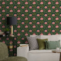 Blush Blooms & Emerald Botanical Wallpaper