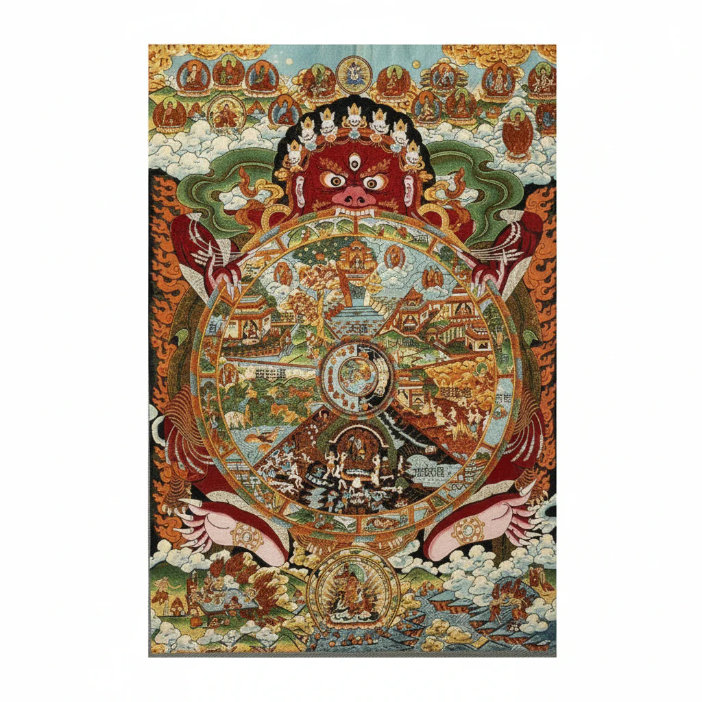 Six Realms of Rebirth Gold-Thread Tibetan Brocade Thangka