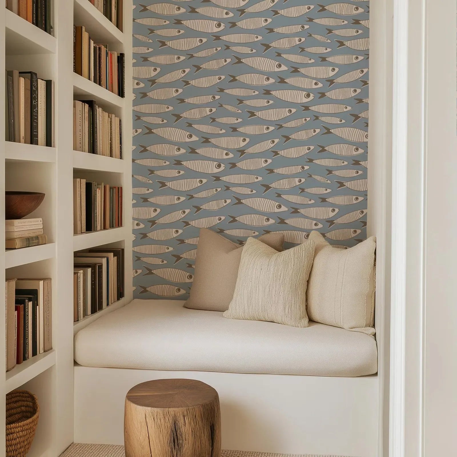 Vintage Sardines Coastal Wallpaper