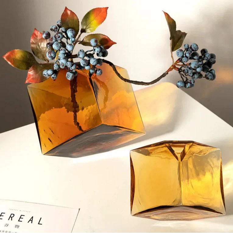ArtZ® Amber Bloom Cube Vase