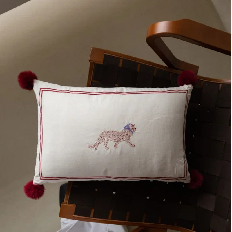 Amber Tiger Velvet Embroidered Throw Pillow