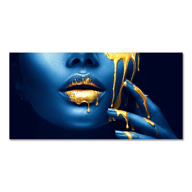 ArtZ® Very Lippy Canvas Paintings - Blue Face / 15.7 inch by 31.5 inch (40x80cm) No Frame