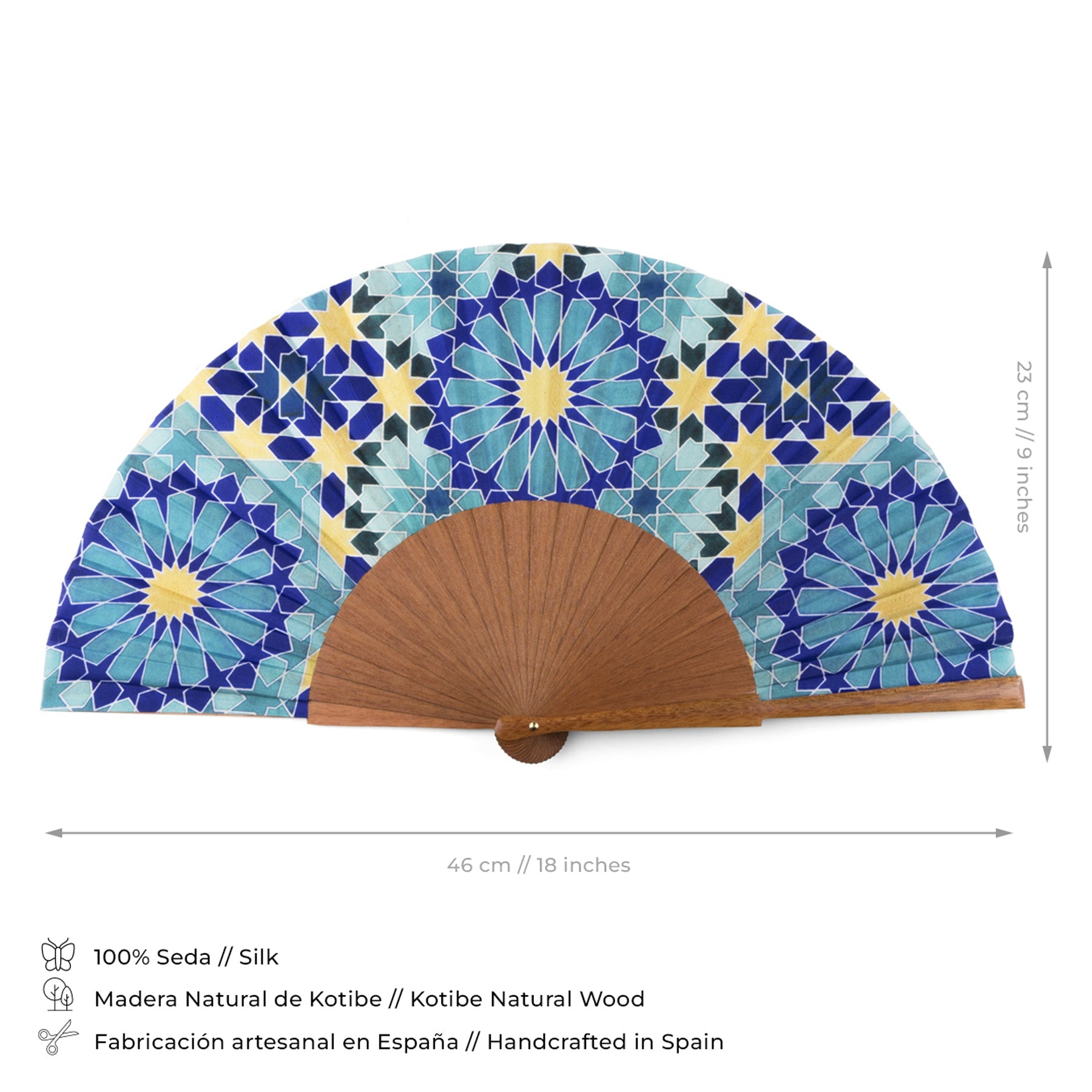 Blue and Gold Silk Fan Secret Flower
