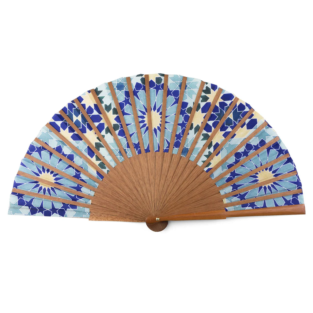 Blue and Gold Silk Fan Secret Flower
