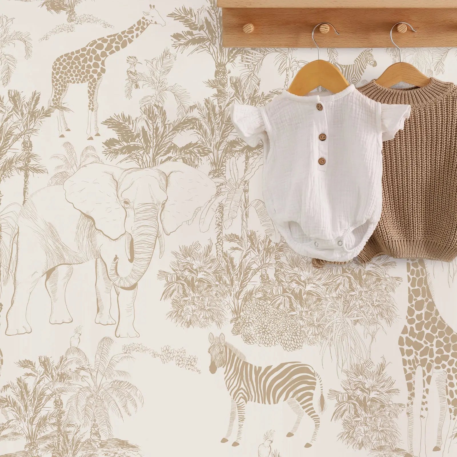 Beige Safari Animals Wallpaper