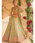 Sage Green Applique Work Lehenga Set By KYNAH, Luxury Indian Fashion & Bridal Wear