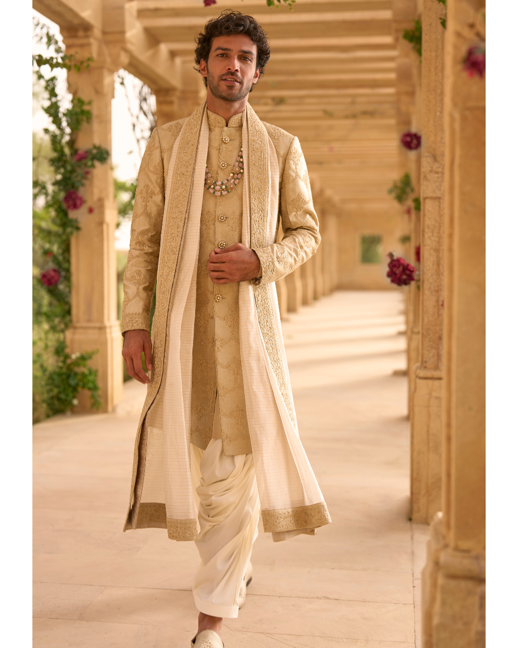 Champagne Sherwani Set By KYNAH, Luxury Indian Fashion & Bridal Wear