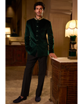 Emerald Green Velvet Bandhgala Set By KYNAH, Luxury Indian Fashion & Bridal Wear