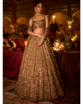 Antique Gold Scalloped Lehenga Set By KYNAH, Luxury Indian Fashion & Bridal Wear
