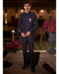 Navy Blue Abstract Sherwani Set By KYNAH, Luxury Indian Fashion & Bridal Wear
