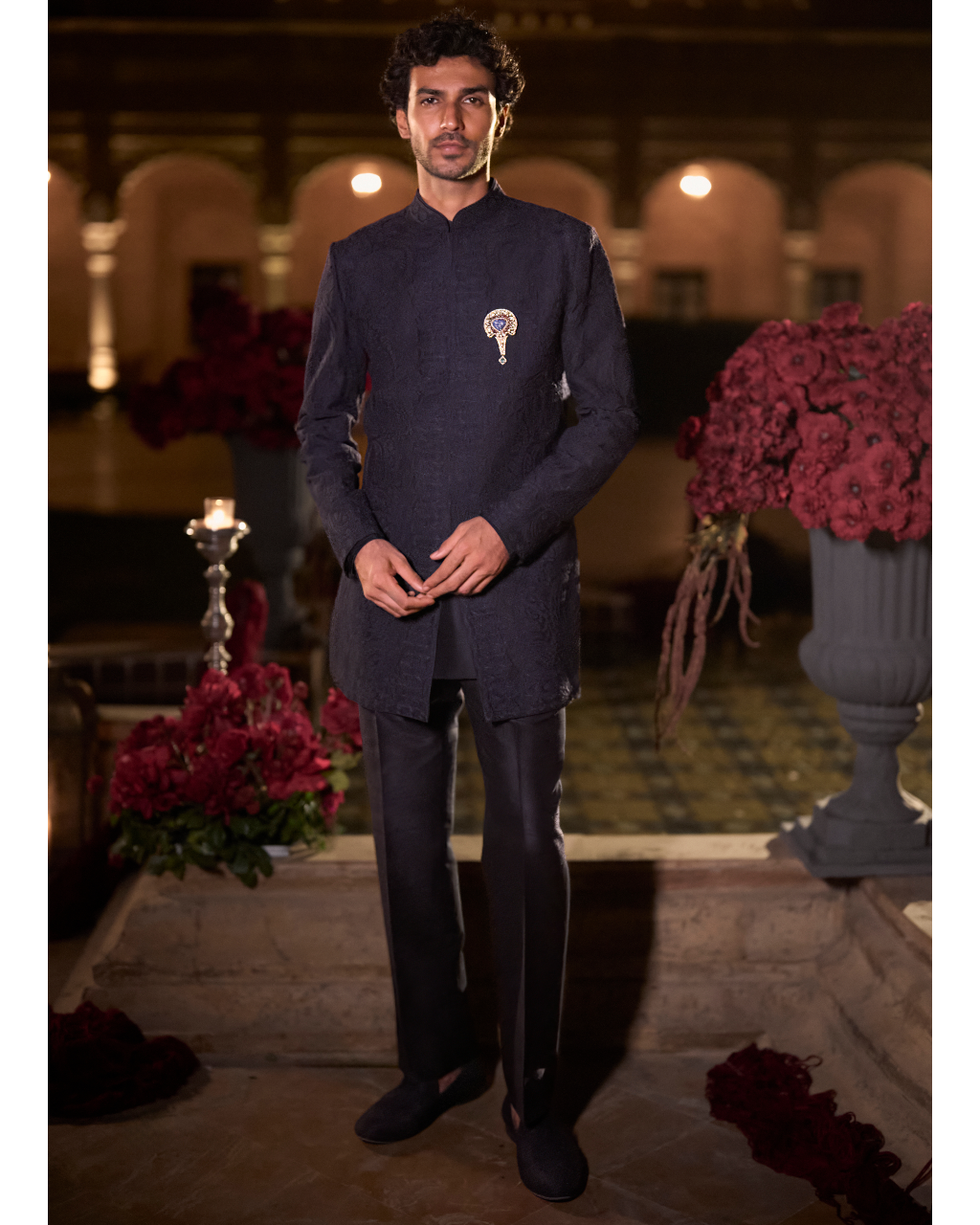 Navy Blue Abstract Sherwani Set By KYNAH, Luxury Indian Fashion & Bridal Wear
