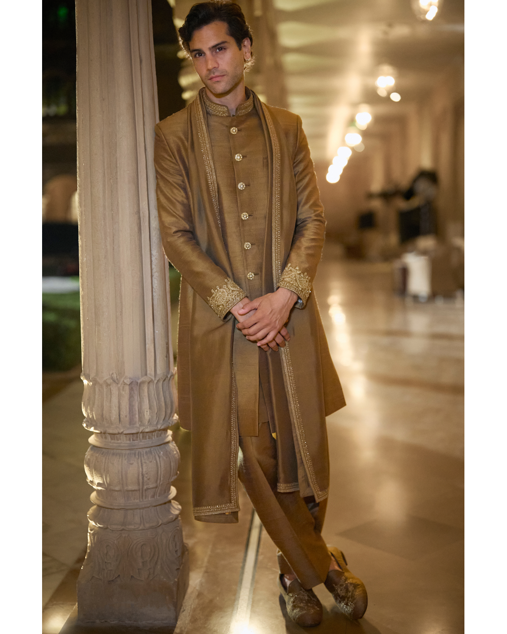 Antique Gold Sherwani Set By KYNAH, Luxury Indian Fashion & Bridal Wear