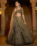 Moss Green Applique Lehenga Set By KYNAH, Luxury Indian Fashion & Bridal Wear