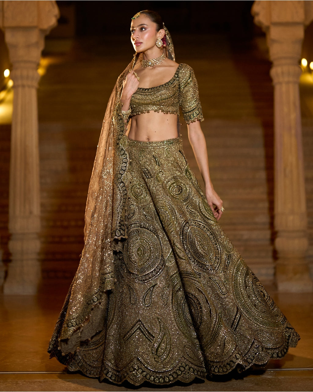 Moss Green Applique Lehenga Set By KYNAH, Luxury Indian Fashion & Bridal Wear