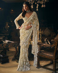 Sage Green Three-Dimensional Sari Set By KYNAH, Luxury Indian Fashion & Bridal Wear