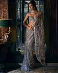 Steel Grey Sequin Sari Set By KYNAH, Luxury Indian Fashion & Bridal Wear