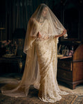 Ivory Three-Dimensional Sari With Strappy Blouse By KYNAH, Luxury Indian Fashion & Bridal Wear