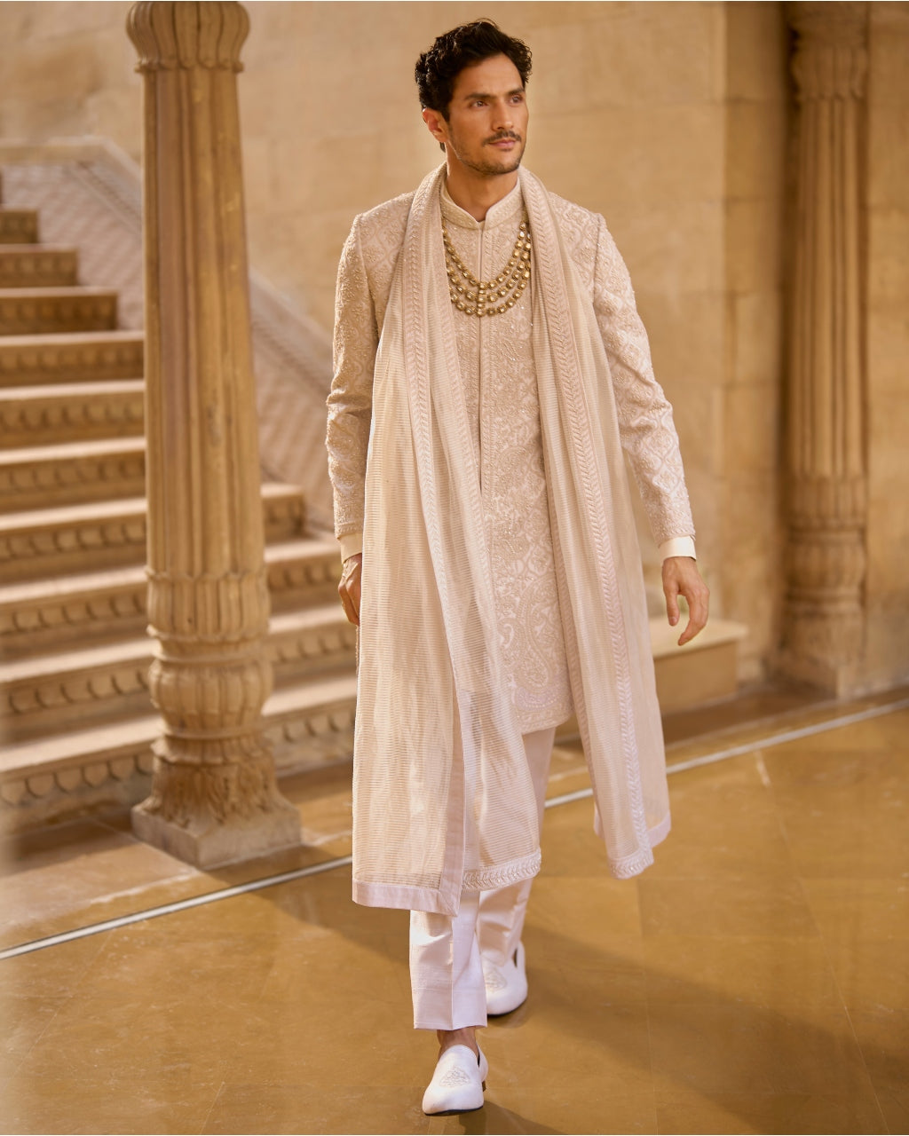Ivory Abstract Sherwani Set By KYNAH, Luxury Indian Fashion & Bridal Wear