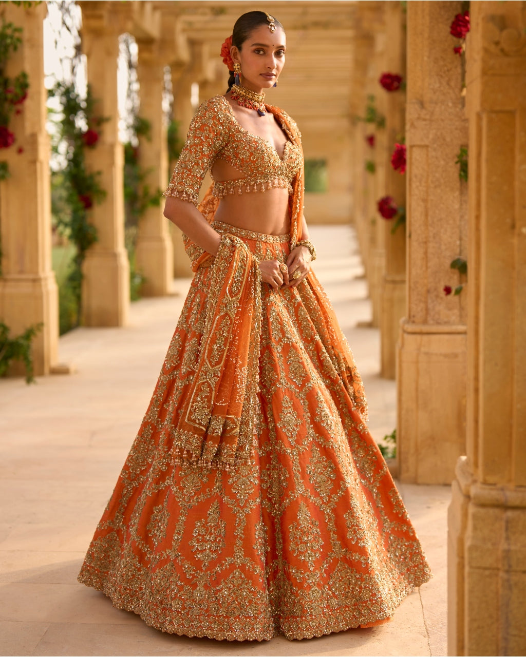 Burnt Orange Zardosi Lehenga Set By KYNAH, Luxury Indian Fashion & Bridal Wear
